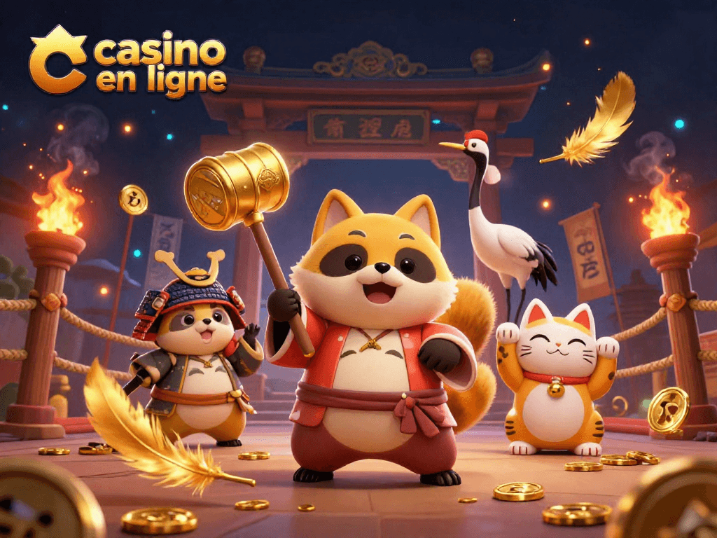 Jouez dans un casino en ligne avec des personnages japonais colorés et des éléments festifs pour une grande expérience ludique.