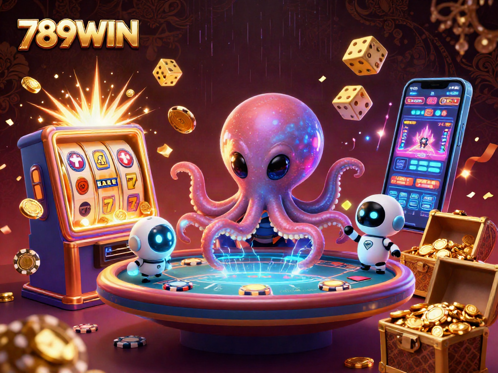Engage in thrilling casino gameplay with 789WIN's colorful slot machines and characters.