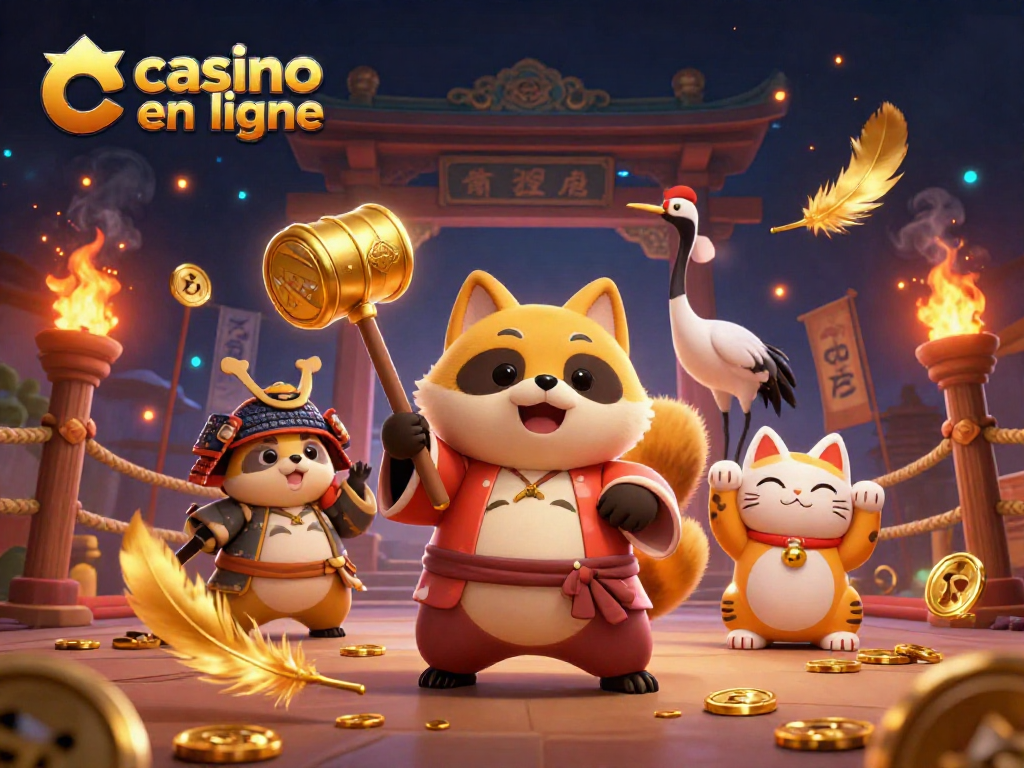 Jouez dans un casino en ligne avec des personnages japonais colorés et des éléments festifs pour une grande expérience ludique.