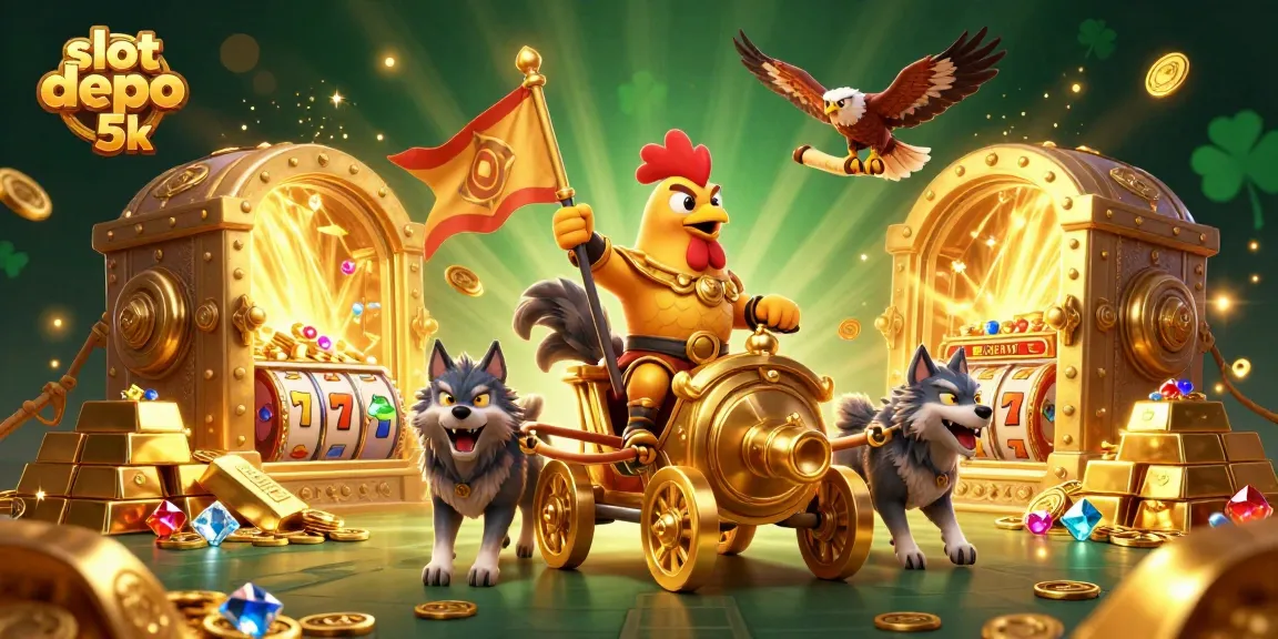 Experience thrilling gameplay at slot depo 5k with a dynamic 3D illustration featuring jackpot excitement.