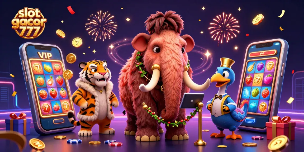 Engaging 3D scene featuring slot gacor 777 characters at a casino door with gaming elements.