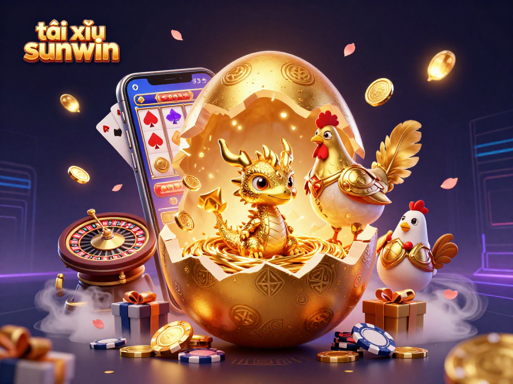 Play exciting tài xỉu sunwin with a dazzling golden dragon amidst various casino elements.