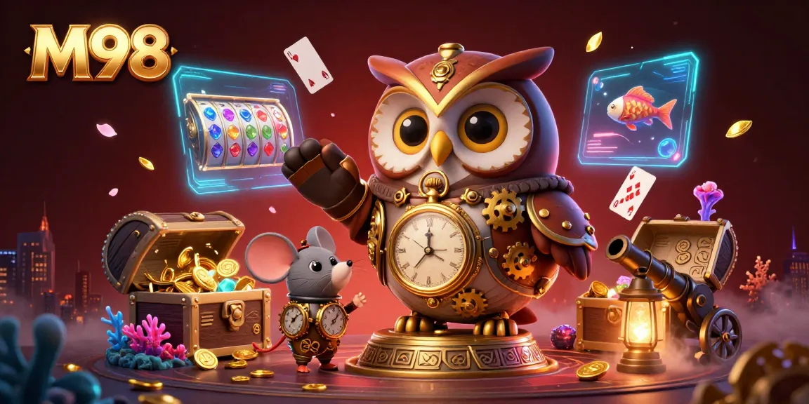 M98 combines vibrant 3D casino elements in an engaging illustration, showcasing immersive gambling excitement