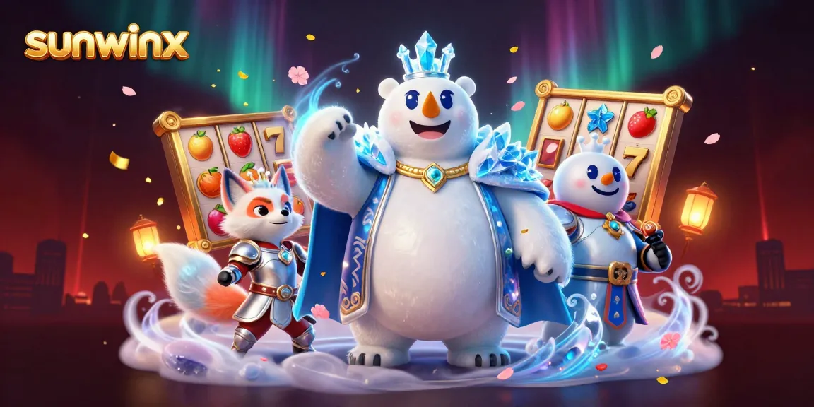 Win big with sunwinx as the ice king polar bear and fox adventure in a vibrant casino scene.