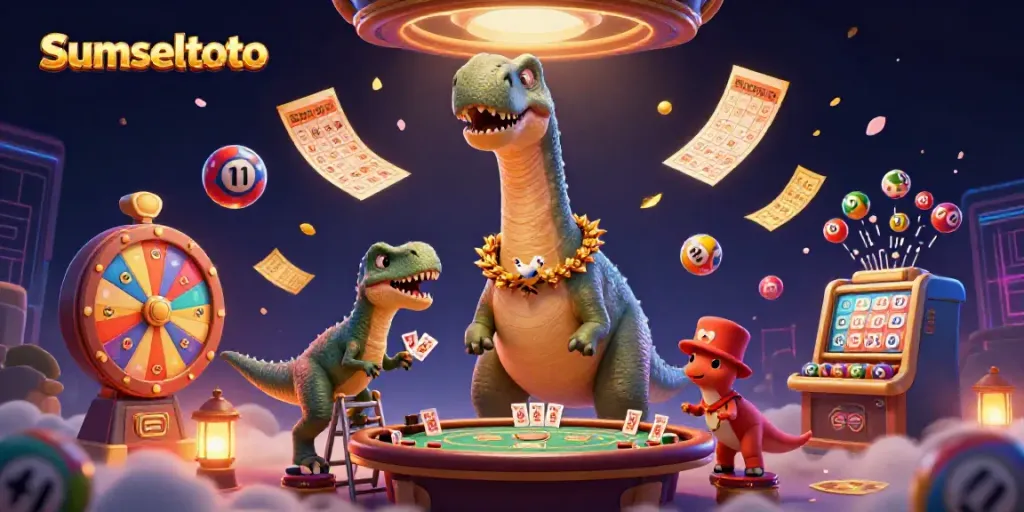 Engage in thrilling gaming at sumseltoto with a lively casino scene filled with colorful lottery elements.