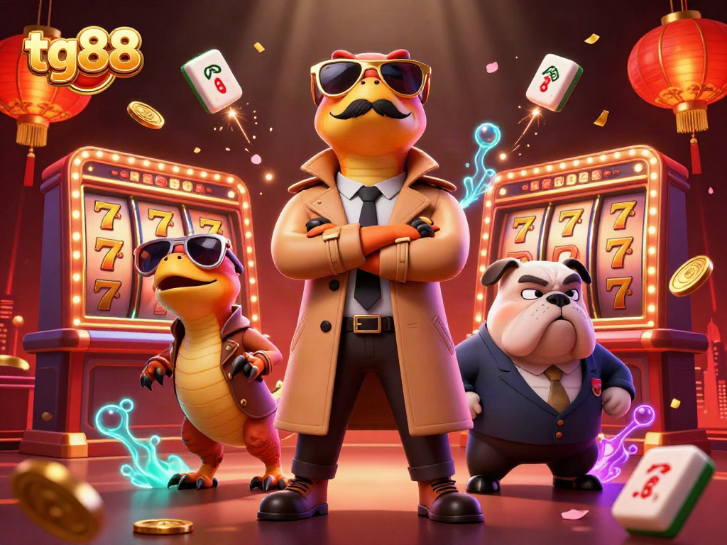 Experience tg88 in this vibrant VIP casino scene with raptors and dynamic gaming elements.