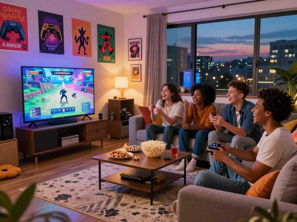 Friends enjoying an adult game in a cozy living room setting, laughter and excitement creating a lively atmosphere.