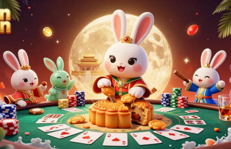 Engage in thrilling gameplay with Sun Win, featuring dynamic poker chips and unique moon-themed decor.